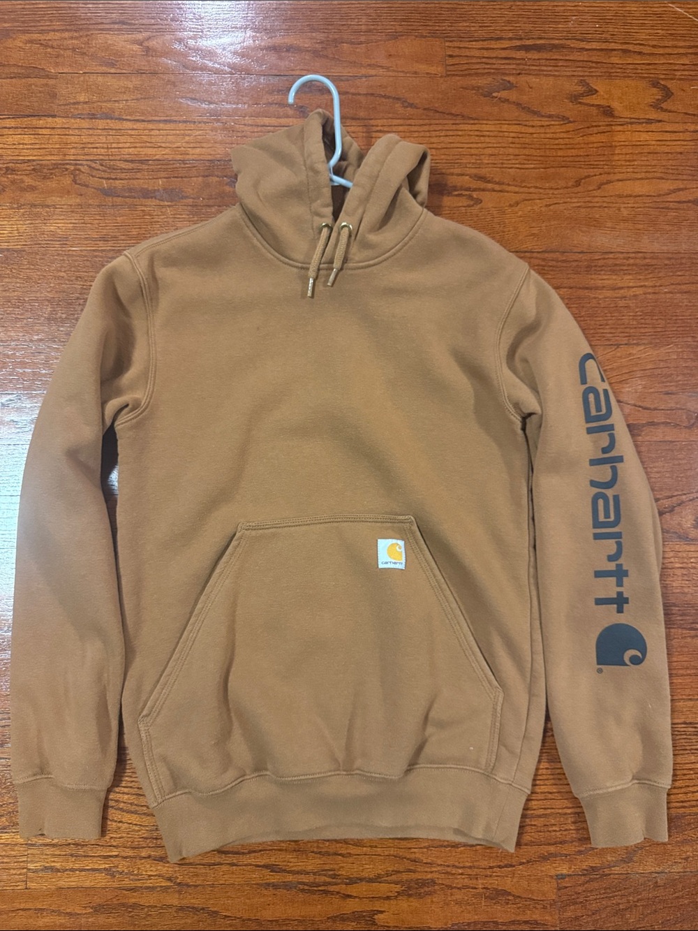 Carhartt Men's Tan Hooded Logo Sleeve Sweatshirt